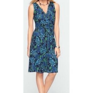 Talbots Sleeveless Faux Wrap Dress Floral‎ Peacock Paisley Size 8 Ruched Cruise